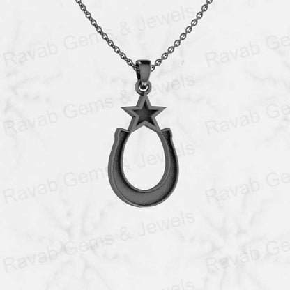 High Quality 925 Silver 32x15mm Lucky Horseshoe Star Equestrian Blank Base Charm Pendant Setting Horse Hair Keepsake DIY Jewelry