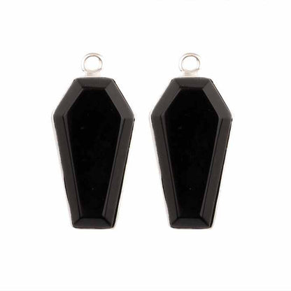 Wholesale 925 Sterling Silver Coffin Charm Pendant Bracelet Necklace 10x17mm Genuine Black Onyx Stone Bezel Setting