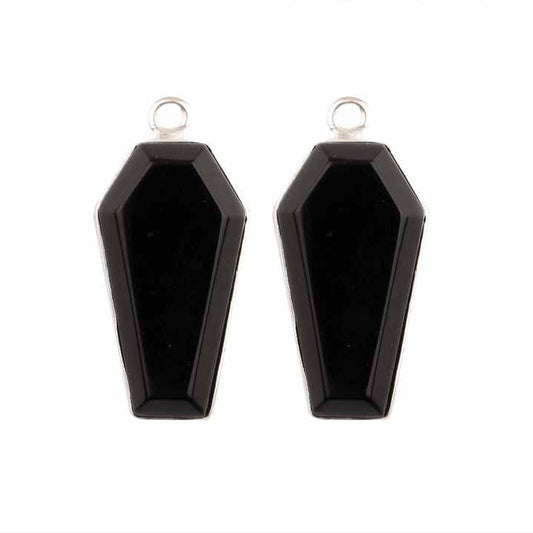 Wholesale 925 Sterling Silver Coffin Charm Pendant Bracelet Necklace 10x17mm Genuine Black Onyx Stone Bezel Setting
