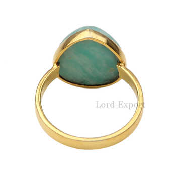 18K Rhodium 12mm Natural Green Amazonite Stone Lovely Heart Shape Ring for Women 925 Sterling Silver Gemstone Bezel Jewelry