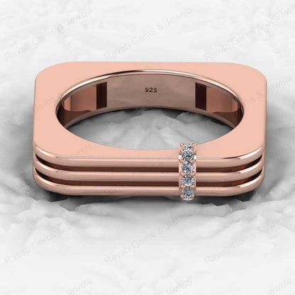 Best Selling Solid 925 Silver 18K Gold Vermeil Eternity Band Men's Chunky Ring Square Striped Design Personalized Fine Jewelry