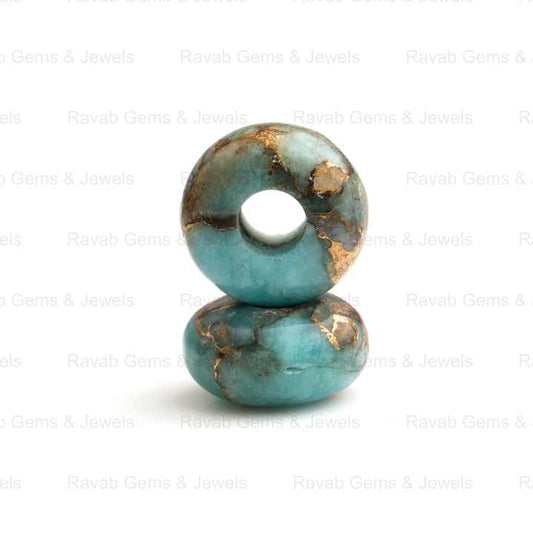 Best Quality Natural Amazonite Copper 14x8mm Rondelle Shape Smooth 5mm Big Hole Size Loose Gemstone Beads for Making Jewelry