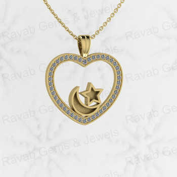 Solid Real 925 Silver 30mm Islamic Moon Star in Heart Semi Mounting Charm Pendant Blank Setting for Resin & Ashes Work Jewelry