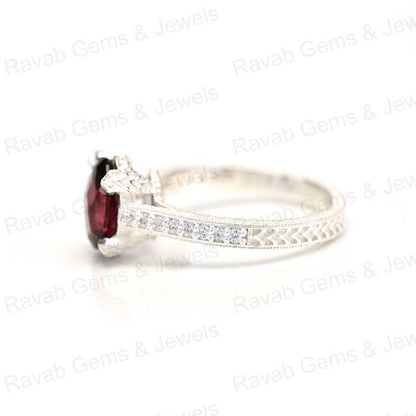 New Arrival Solid 925 Sterling Silver 8x10mm Rhodonite Garnet Brilliant Cut Double Prong Setting Ring for Women Fine Jewelry