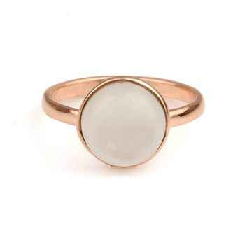 Hot Selling Women's 10mm Natural Rainbow Moonstone Gemstone Ring Dainty Sterling Silver With Rose Gold Plating Fine Jewelry