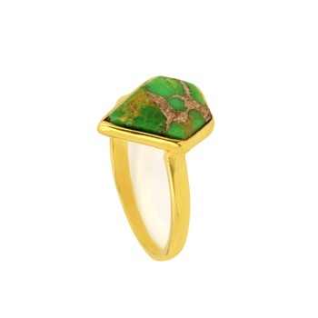 Top Selling 18K Gold Plated Sterling Silver Ring 9x15mm Mohave Green Copper Turquoise Stone Fancy Shape for Women