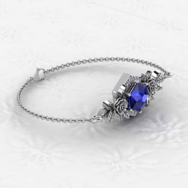 8mm Sapphire Quartz Hexagon Prong Setting Floral Minimalist Bracelet for Women Beautiful Real 925 Fine Chain Link Bracelets