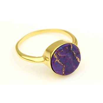 12mm Natural Mohave Purple Copper Turquoise Gemstone Bezel 18K Gold Plated 925 Sterling Silver Ring Women Fine Jewelry