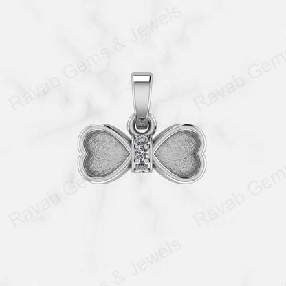 Top Quality Genuine 925 Silver Heart Bow With Zircon Semi Mount Blank Setting Charm Pendant for Ashes & Resin Keepsake Jewelry