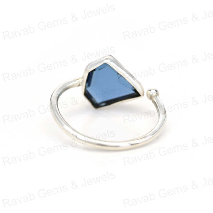 Top Selling Natural Iolite Quartz Ring Sterling 925 Silver 10x10mm Diamond Cut Faceted Bezel Setting Ring for Women Jewelry
