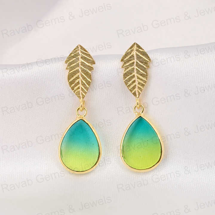 Best Selling Handmade 925 Silver Bio Tourmaline Doublet Quartz Art Deco Leaf Palm Dangle Drop Earring Fine Jewelry For Women