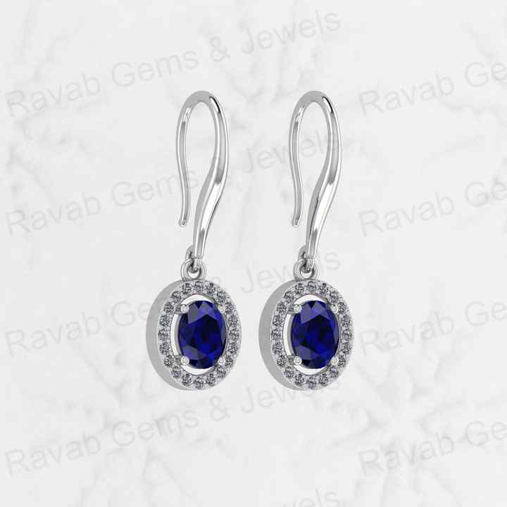 Top Selling Solid 925 Sterling Silver Blue Sapphire Hydro 6x8mm Oval Faceted Prong Setting Dangle Drop Earring for Women Jewelry