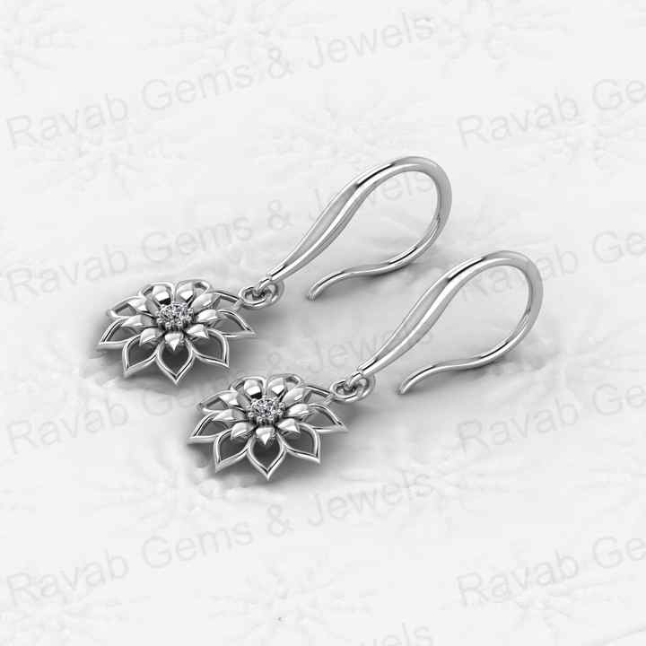 Top Quality Solid 925 Sterling Silver Sunflower Dangle Drop Lever Back Earrings CZ Gemstone Dangle Drop Fine Earring for Women