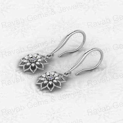 Top Quality Solid 925 Sterling Silver Sunflower Dangle Drop Lever Back Earrings CZ Gemstone Dangle Drop Fine Earring for Women
