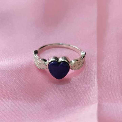 Best Quality Genuine Lapis Lazuli Heart Shape Bezel Setting 10mm Angle Wing Design Solid 925 Sterling Silver Handmade Jewelry