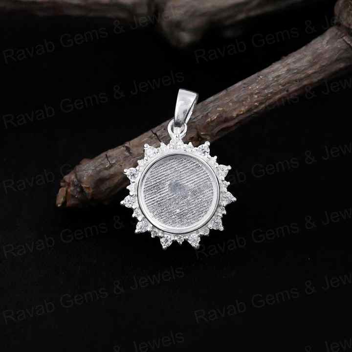 High Quality 925 Silver 10mm Surround CZ Blank Collet Charm Pendant Keepsake Breastmilk DIY Craft Jewelry Findings & Components