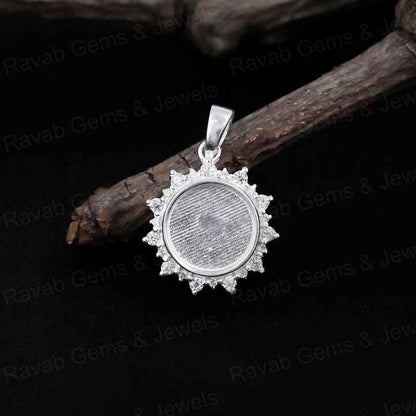 High Quality 925 Silver 10mm Surround CZ Blank Collet Charm Pendant Keepsake Breastmilk DIY Craft Jewelry Findings & Components
