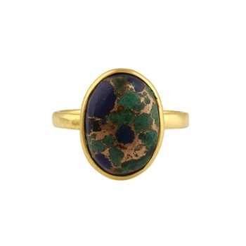 Beautiful Design 10x14mm Natural Azurite Copper Gemstone Bezel Handmade 18K Gold Plated Sterling Silver Oval Ring for Women