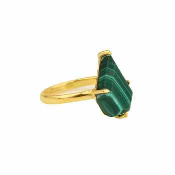 Hot Selling Round Shape Natural Malachite 9x15mm Gemstone Sterling Silver 18k Gold Plated Minimalist Simple Green Ring for Women