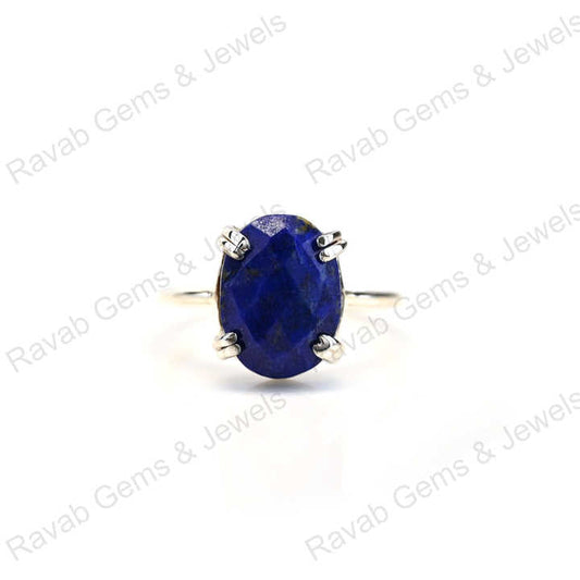 Top Selling Solid 925 Sterling Silver Natural Lapis Lazuli Oval Checker Cut Setting Ring for Women Fine Handmade Jewelry