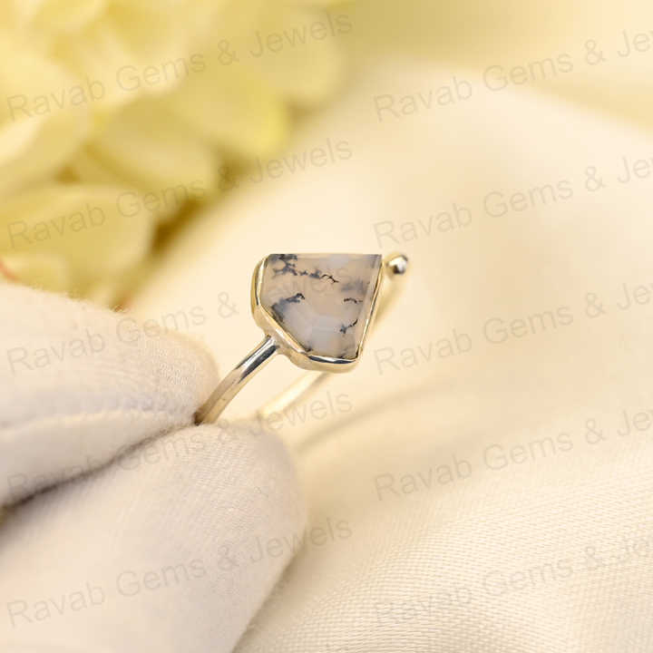 New Arrival Natural Dendrite Agate Ring Sterling 925 Silver 10x10mm Diamond Cut Faceted Bezel Setting Ring for Women