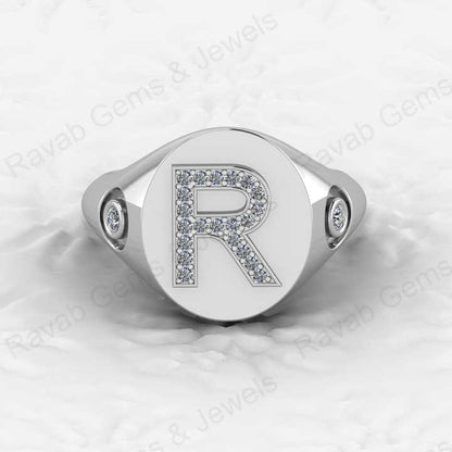 Best Selling Genuine 925 Sterling Silver Diamond Zircon Initial Letter Personalized Custom Solomon Signet Oval Men Ring Jewelry