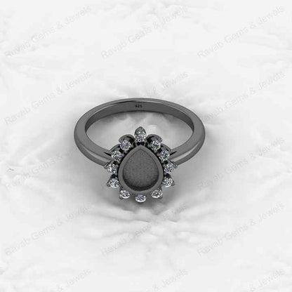 Best Quality 925 Silver Pear 6x8mm Semi Mount Blank Setting Ring for Gemstone Ashes & Resin Jewelry Findings & Components