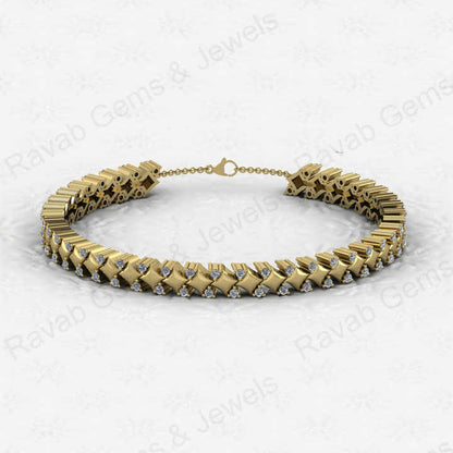Best Quality Solid 925 Sterling Silver 18K Gold Plated Square Beaded Link Chain CZ Prong Setting Tennis Bracelet for Women