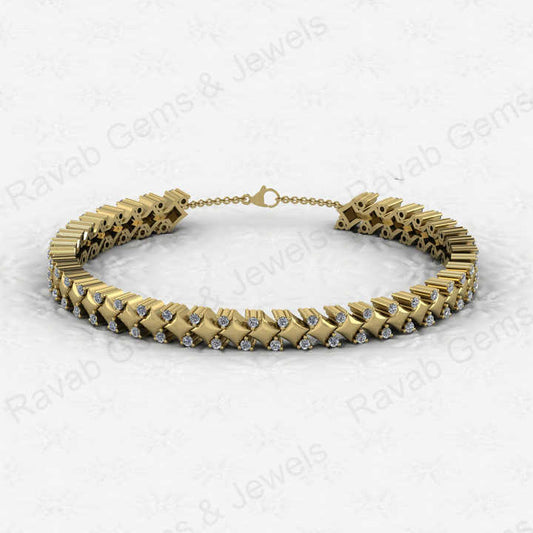 Best Quality Solid 925 Sterling Silver 18K Gold Plated Square Beaded Link Chain CZ Prong Setting Tennis Bracelet for Women