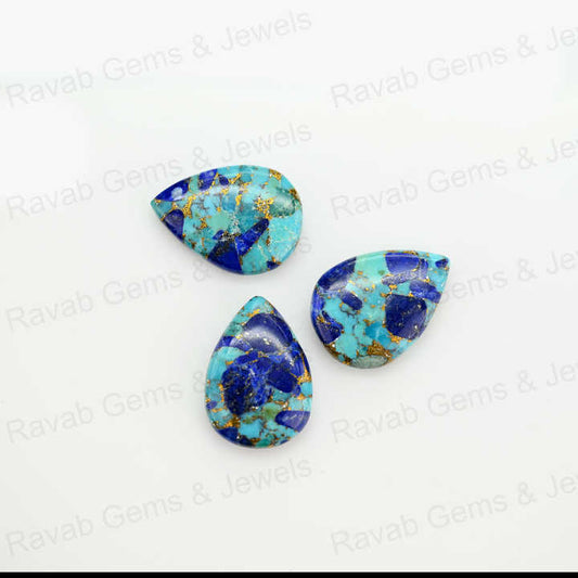 Top Selling 16x22mm Mohave Lapis Lazuli Copper Turquoise Pear Shape Cabochon Gemstone Hand Polish Loose Stone for Making Jewelry