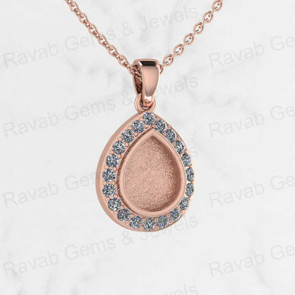New Arrival 925 Sterling Silver 8x10mm Charm Pendant Semi Mounting Tear Drop Pear Surrounded by CZ for Resin Ashes Work Jewelry