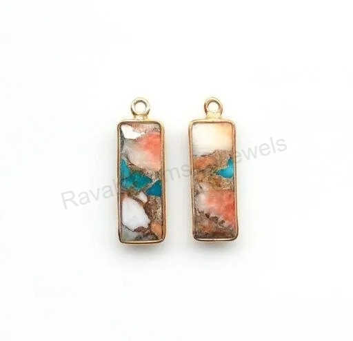 Hot Sell Spiny Oyster Copper Turquoise 6x18mm Rectangle Cut Smooth 925 Sterling Silver Gold Plated Fine Pendants Jewelry Charms