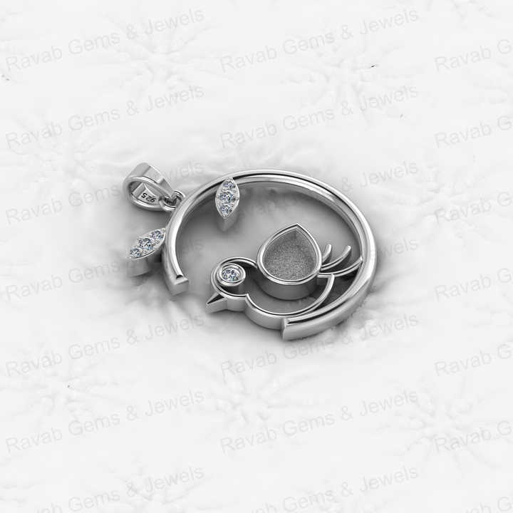 Solid 925 Silver 8x6mm Pear Sparrow Bird Semi Mount Blank CZ Charm Pendant Setting for Ashes & Resin Stone Work Keepsake Jewelry