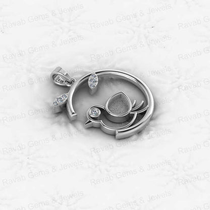 Solid 925 Silver 8x6mm Pear Sparrow Bird Semi Mount Blank CZ Charm Pendant Setting for Ashes & Resin Stone Work Keepsake Jewelry