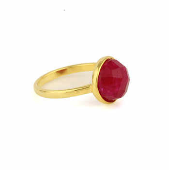 Top Selling Solid 925 Sterling Silver Garnet Round Checker Cut 18k Gold Filled Bezel Setting Ring for Women Handmade Jewelry