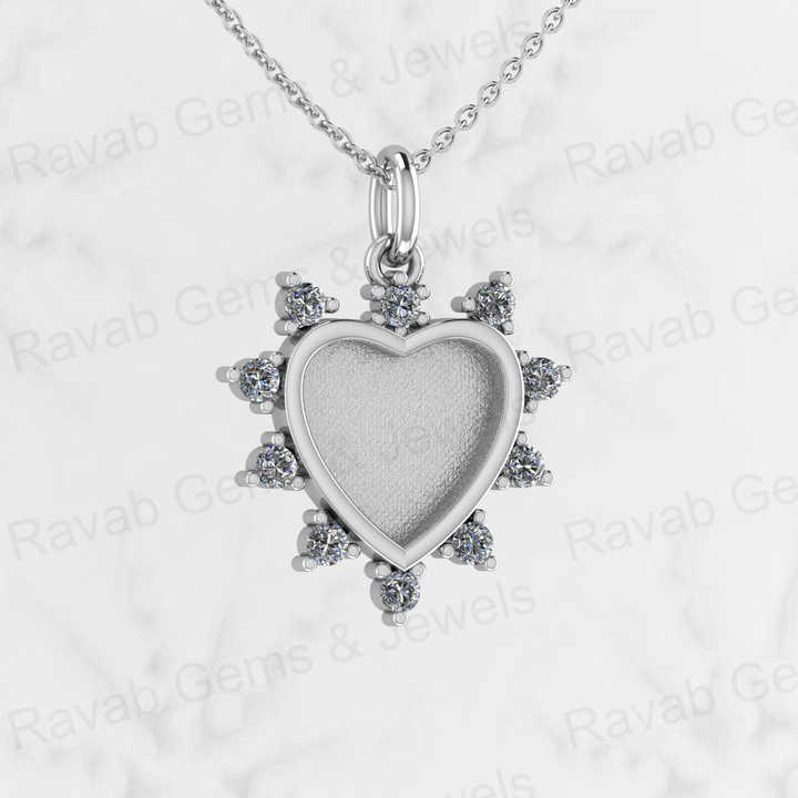 Solid 925 Silver 12mm Set Heart Semi Mounting CZ Setting Charm Pendant for Resin & Ashes Work Memorial DIY Jewelry Findings