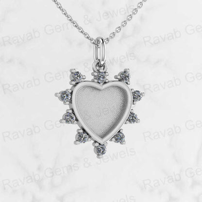 Solid 925 Silver 12mm Set Heart Semi Mounting CZ Setting Charm Pendant for Resin & Ashes Work Memorial DIY Jewelry Findings