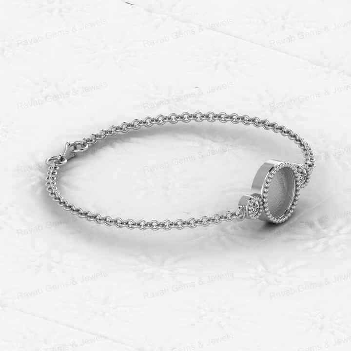 High Quality 925 Silver 18K Gold 10mm Round Coin Bezel Cup Base Semi Mount Setting CZ Chain Bracelet Jewelry Findings Components