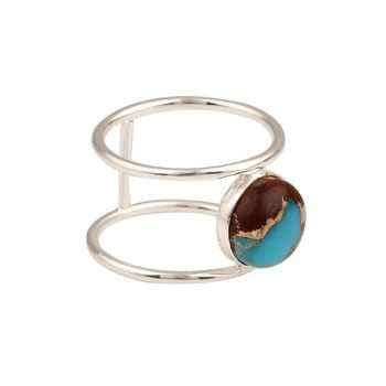 Top Selling 925 Sterling Silver Women's Designer Ring Handmade Lava Copper Turquoise 10mm Gemstone Wedding Party Fine Jewelry