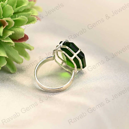 New Arrival Top Quality Solid 925 Sterling Silver Green Peridot Quartz Hexagon Cut Shape Ring for Women Fine Handmade Jewelry