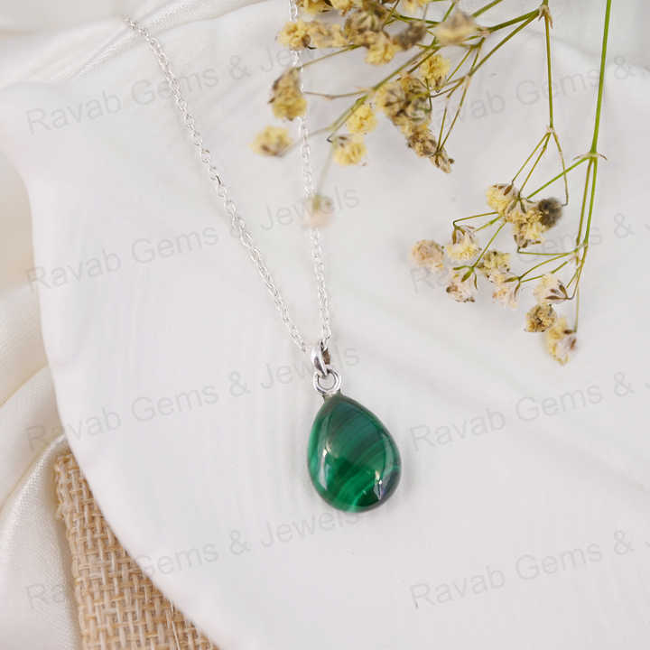 Beautiful 12x16mm Teardrop Malachite Healing Crystal Reiki Stone Handmade 925 Silver Choker Pendant Necklace For Women Jewelry