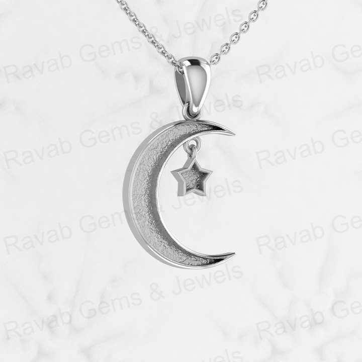 Genuine 925 Sterling Silver 20mm Moon Star Design Semi Mounting Blank Base Setting Charm Pendant for Resin & Ashes Work Jewelry