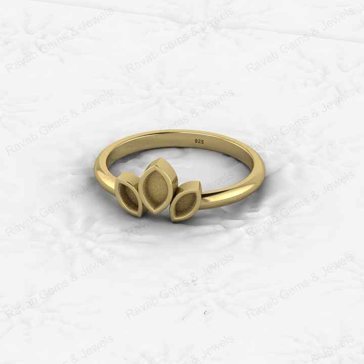 Genuine 925 Silver 2x4mm to 3x5mm Triple Marquise Semi Mount Blank Setting Ring Good for Resin & Ashes Work Keepsake DIY Jewelry
