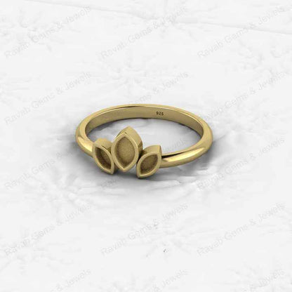 Genuine 925 Silver 2x4mm to 3x5mm Triple Marquise Semi Mount Blank Setting Ring Good for Resin & Ashes Work Keepsake DIY Jewelry