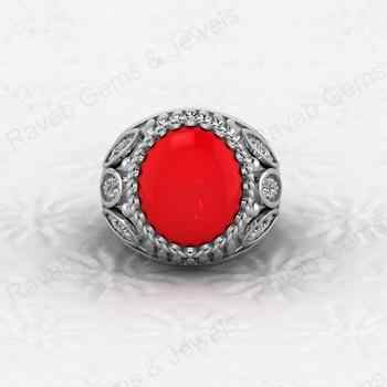 Best Selling 925 Sterling Silver Signet Ottoman Ring for Men Handmade Customized 13x15mm Red Coral Oval Shape Fine Jewelry