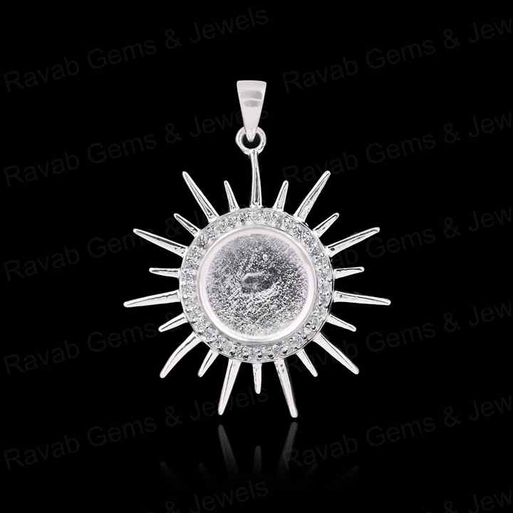 High Quality 925 Silver 10mm Round Sunburst With CZ Blank Charm Pendant Setting Ashes & Resin Keepsake Breast Milk DIY Jewelry