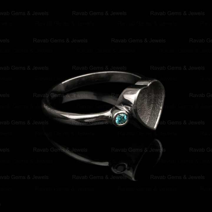 Best Selling 925 Solid Silver 8mm Heart Blue Zircon Semi Mount Ring Good Gemstone Resin Ashes Work Jewelry Findings & Components