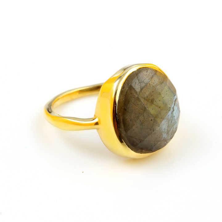 Top Selling Genuine 925 Silver Gold Vermeil Eternity Band 12x13mm Natural Blue Fire Labradorite Stone Fine Jewelry Women's Ring