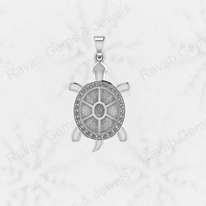 Best Quality 925 Sterling Silver Turtle Best Luck Charm Semi Mount Blank Setting Pendant Good for Ashes & Resin Work Keepsake