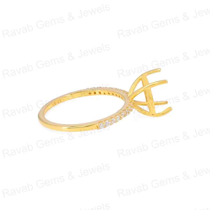 Genuine 925 Silver 18k Gold 10mm Cushion Eternity Band Prong Blank Gemstone Ring With CZ Setting Keepsake Breastmilk Jewelry DIY